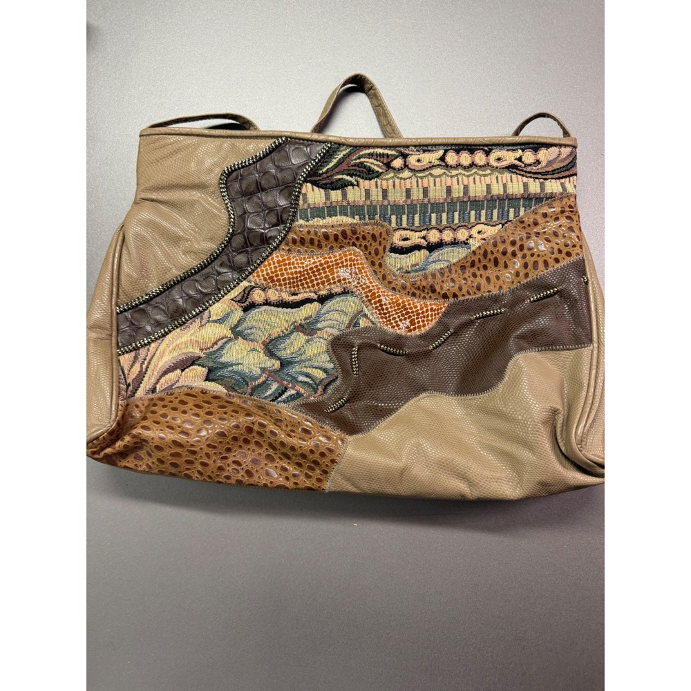 Fifth Avenue Handbags Vintage Patchwork Tapestry Faux‎ Exotic Skin Crossbody Bag